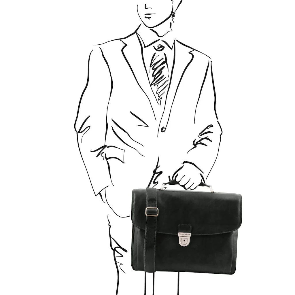 Alessandria - Matte leather multi compartment laptop briefcase | TL142067 - Image 36