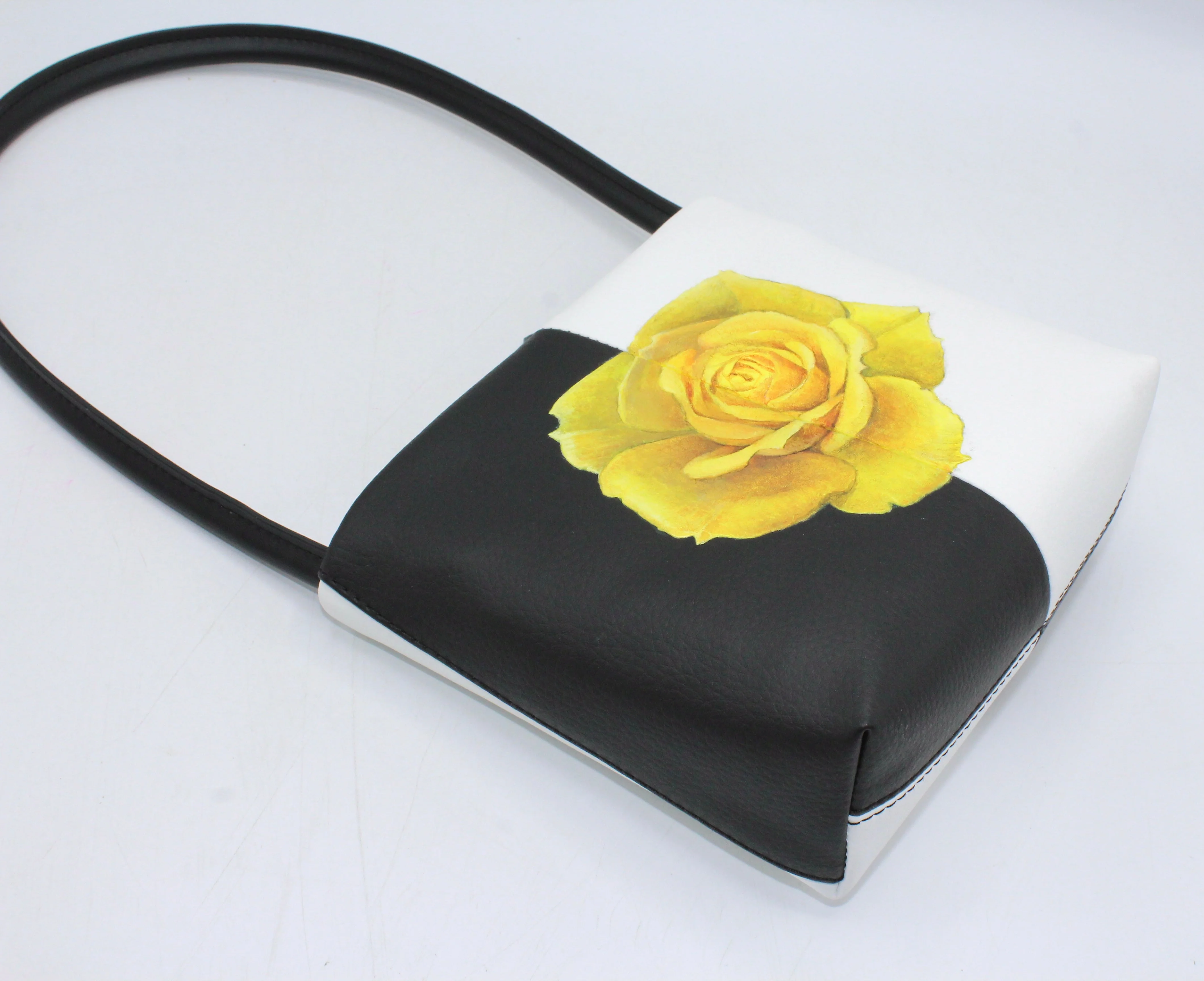 Aria - Sustainable Apple Skin Leather Hand Painted Yellow Rose Bag - Image 2