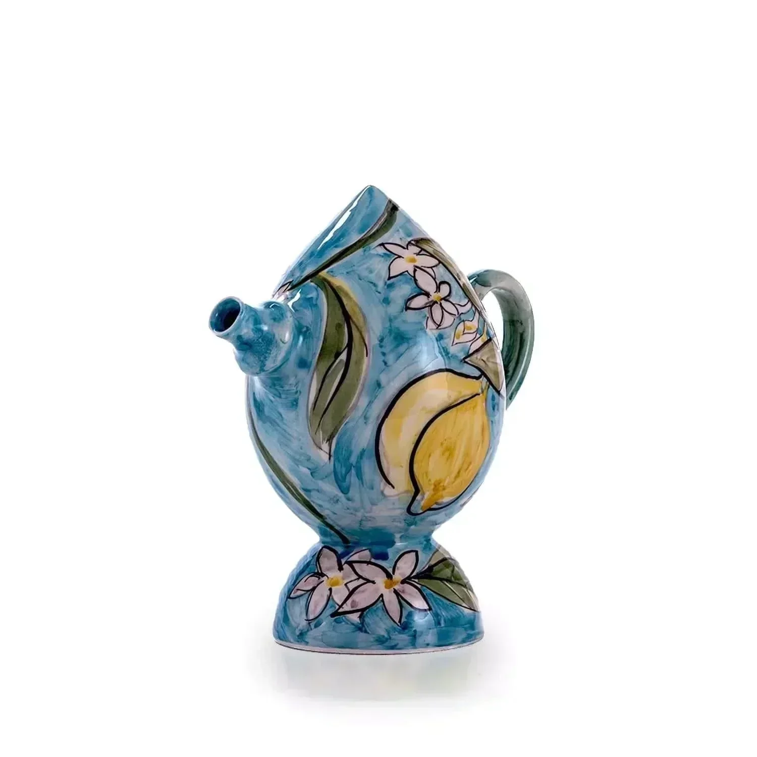 "Bummulo Malandrino" Ceramic Sicilian Jug - Blue with Lemons and Orange Blossoms - Image 7