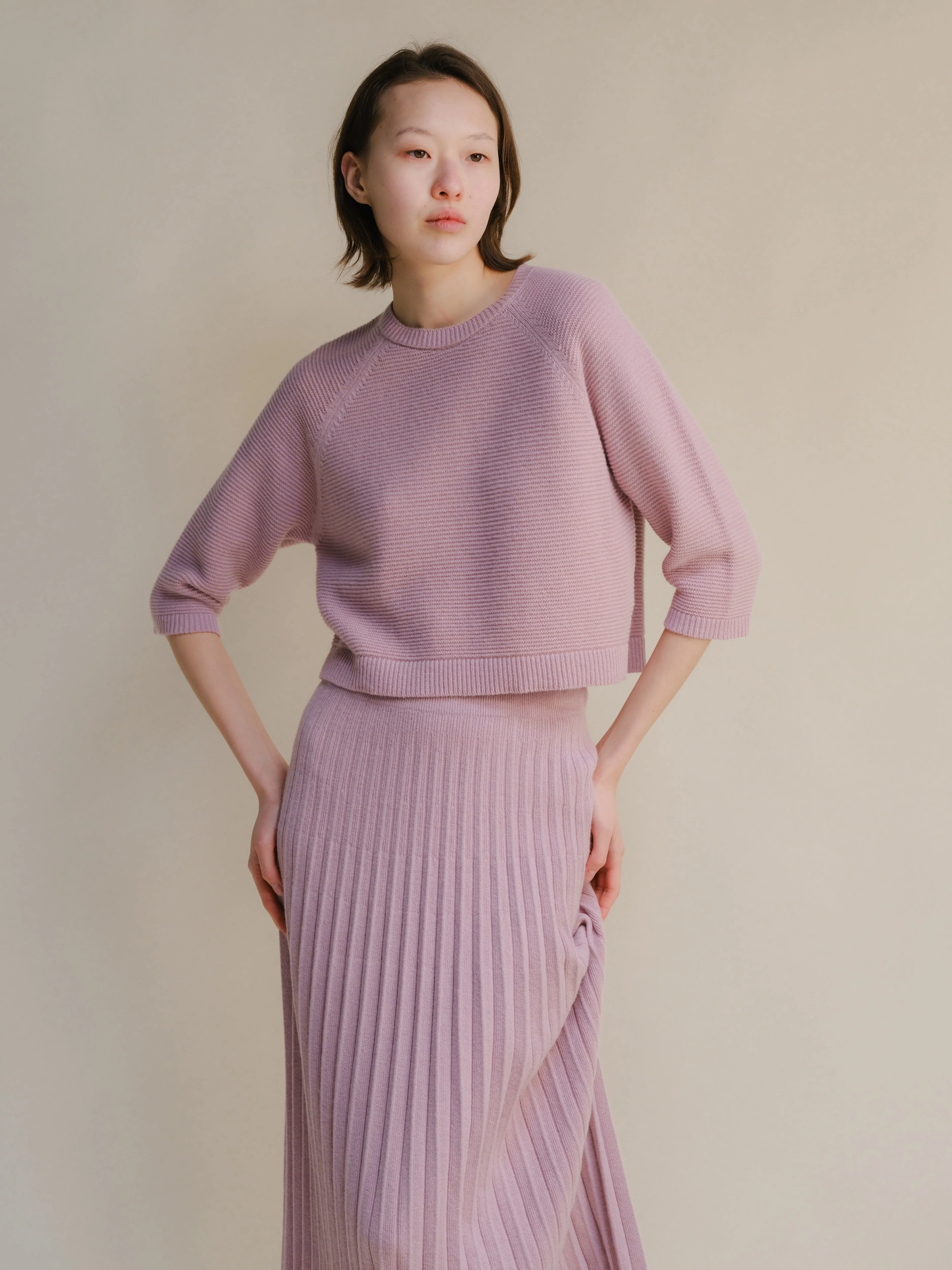 Cashmere Mix Cropped 3/4 Sleeve Pullover - Image 10