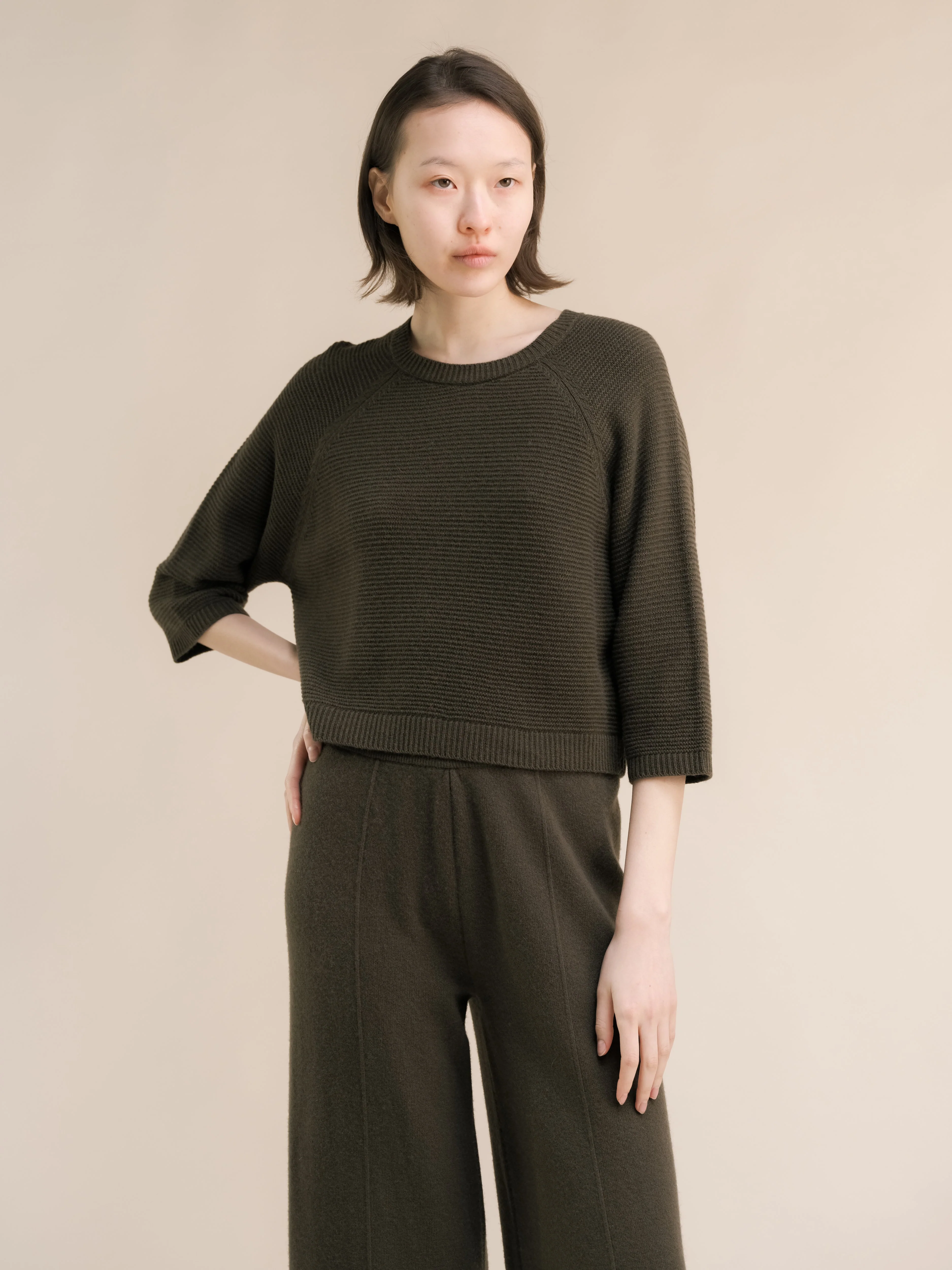 Cashmere Mix Cropped 3/4 Sleeve Pullover - Image 6