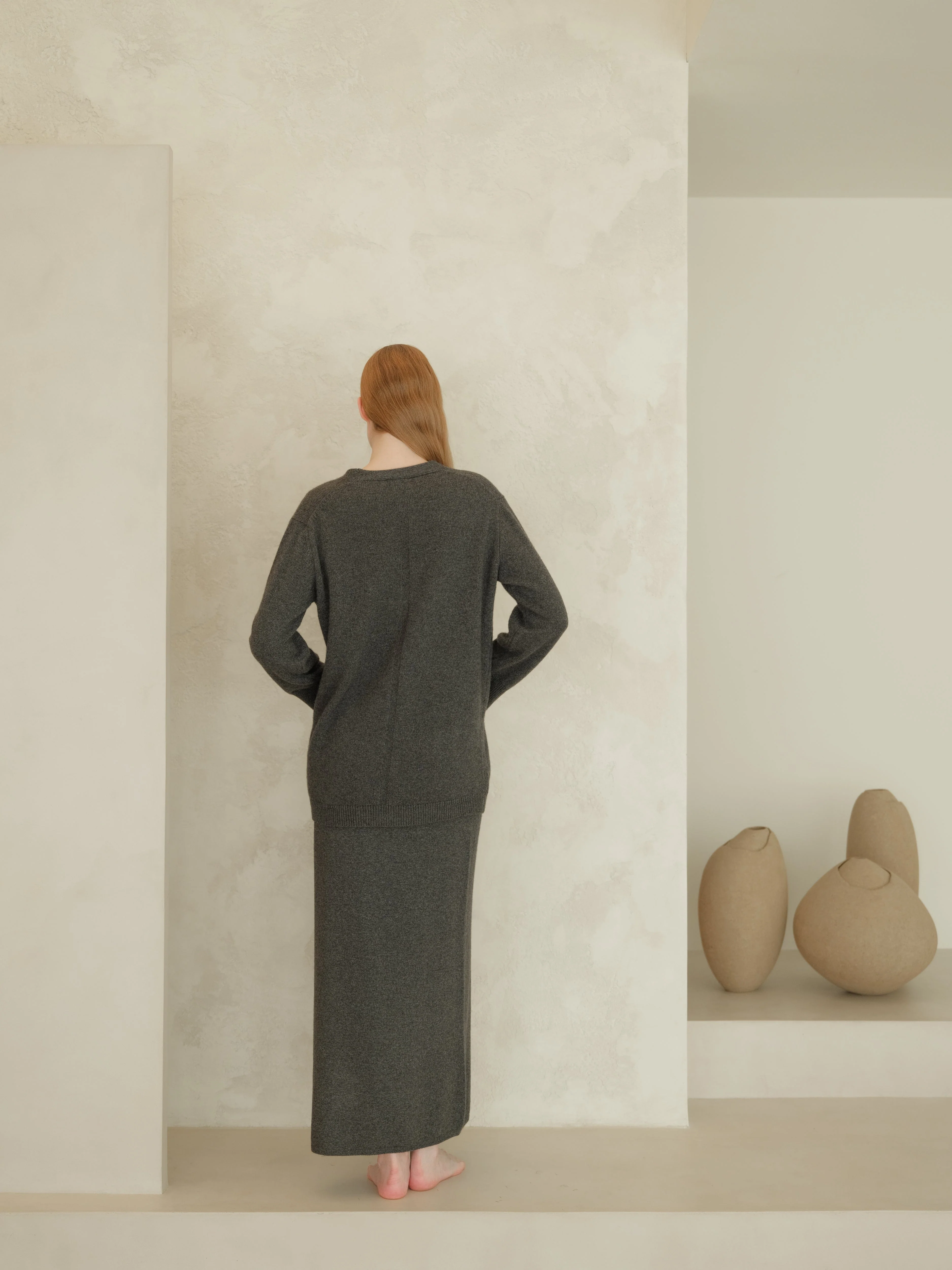 Cashmere Blend High-Waist Long Skirt With Side Slit (3D-Knit) - Image 22