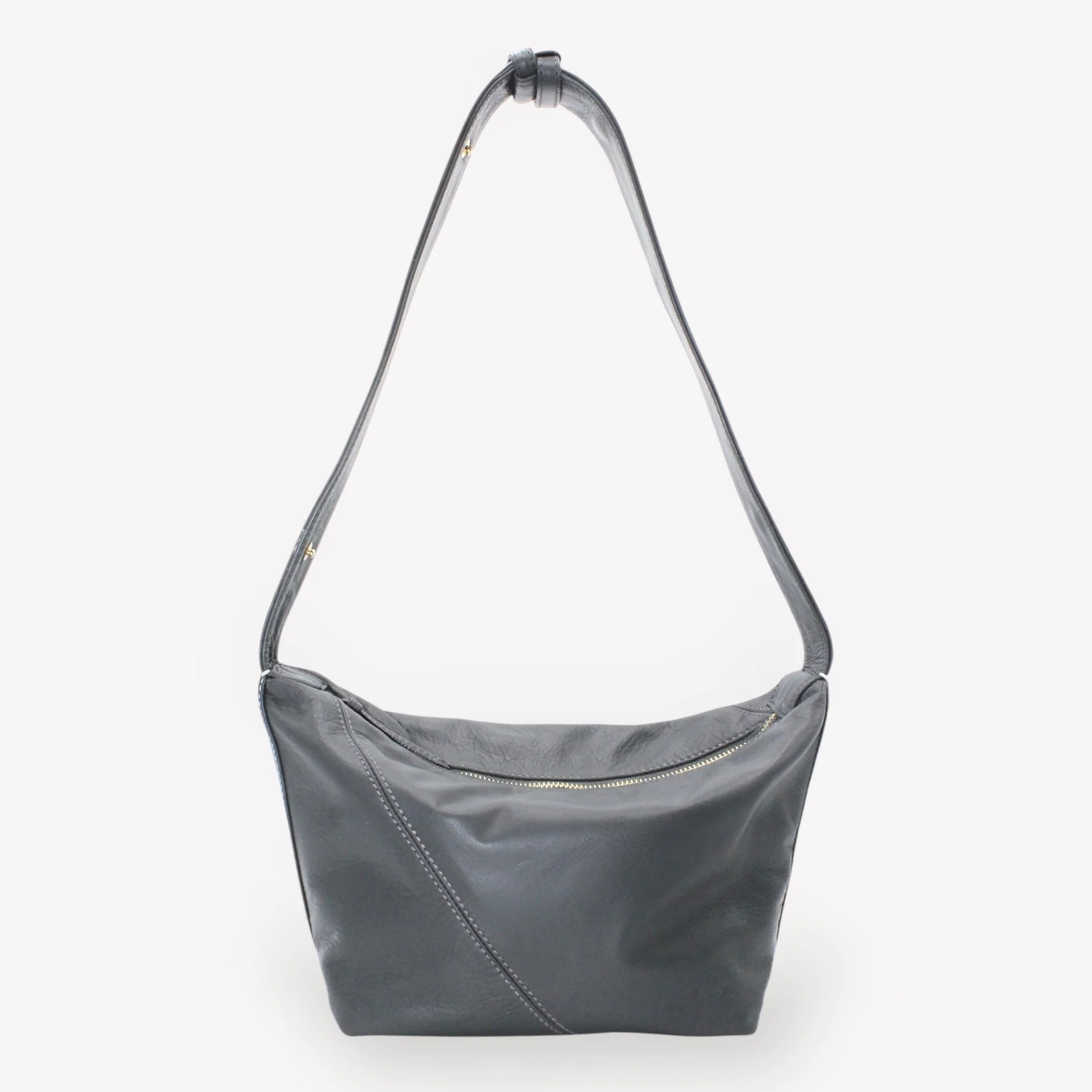 Evy - Genuine Leather Pouch Shoulder Bag - Ash Grey - Image 6