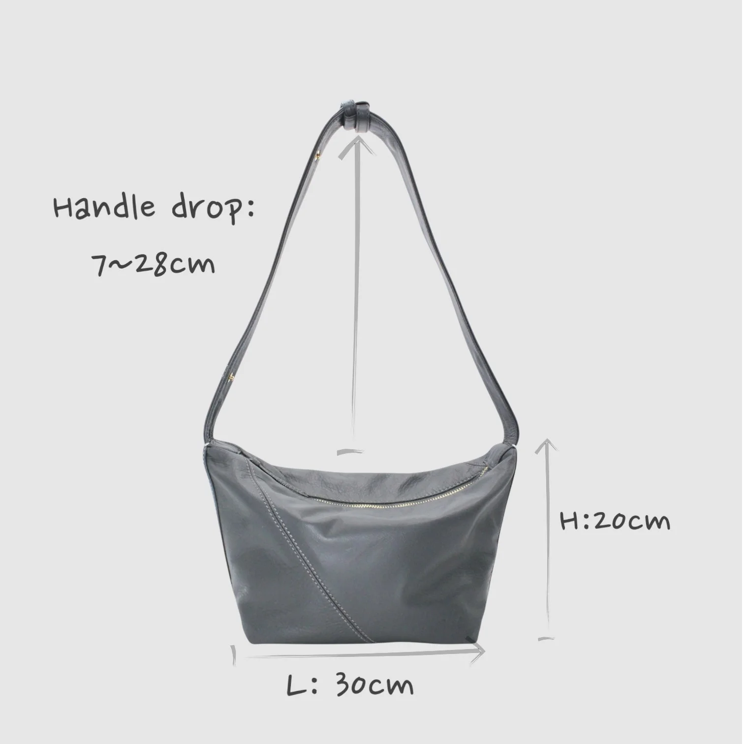 Evy - Genuine Leather Pouch Shoulder Bag - Ash Grey - Image 9