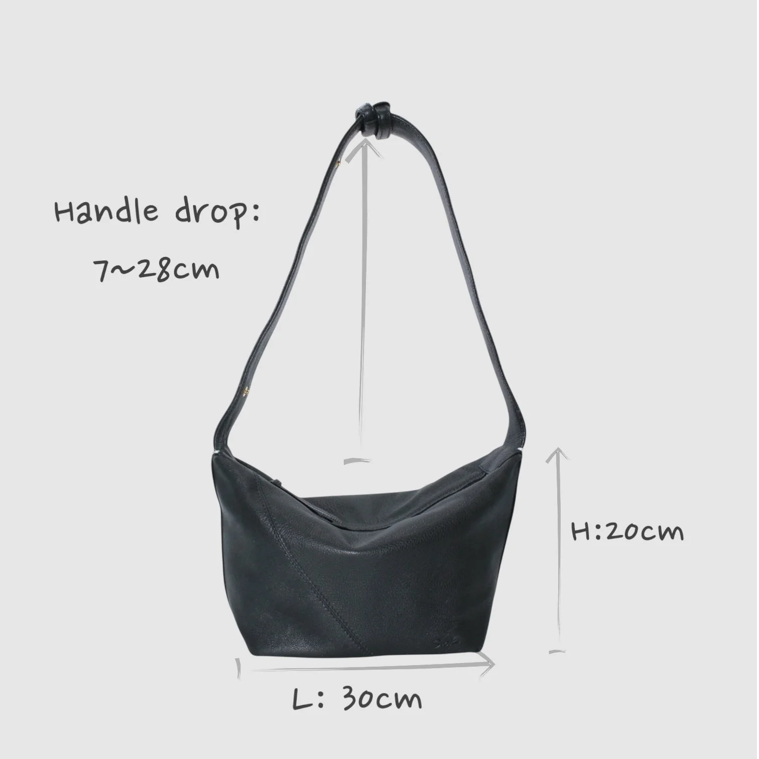 Evy - Genuine Leather Pouch Shoulder Bag - Black - Image 7
