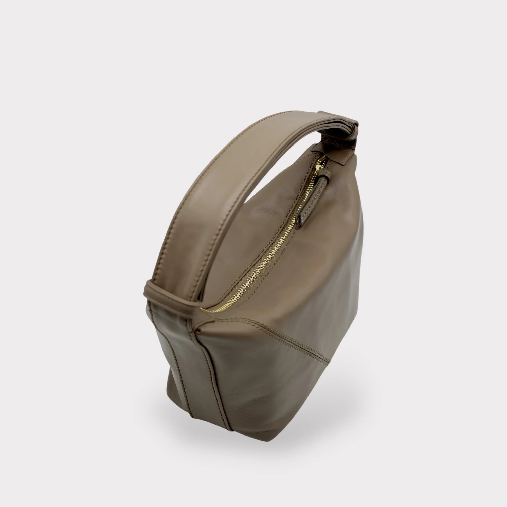 Evy - Genuine Leather Pouch Shoulder Bag - Taupe - Image 4