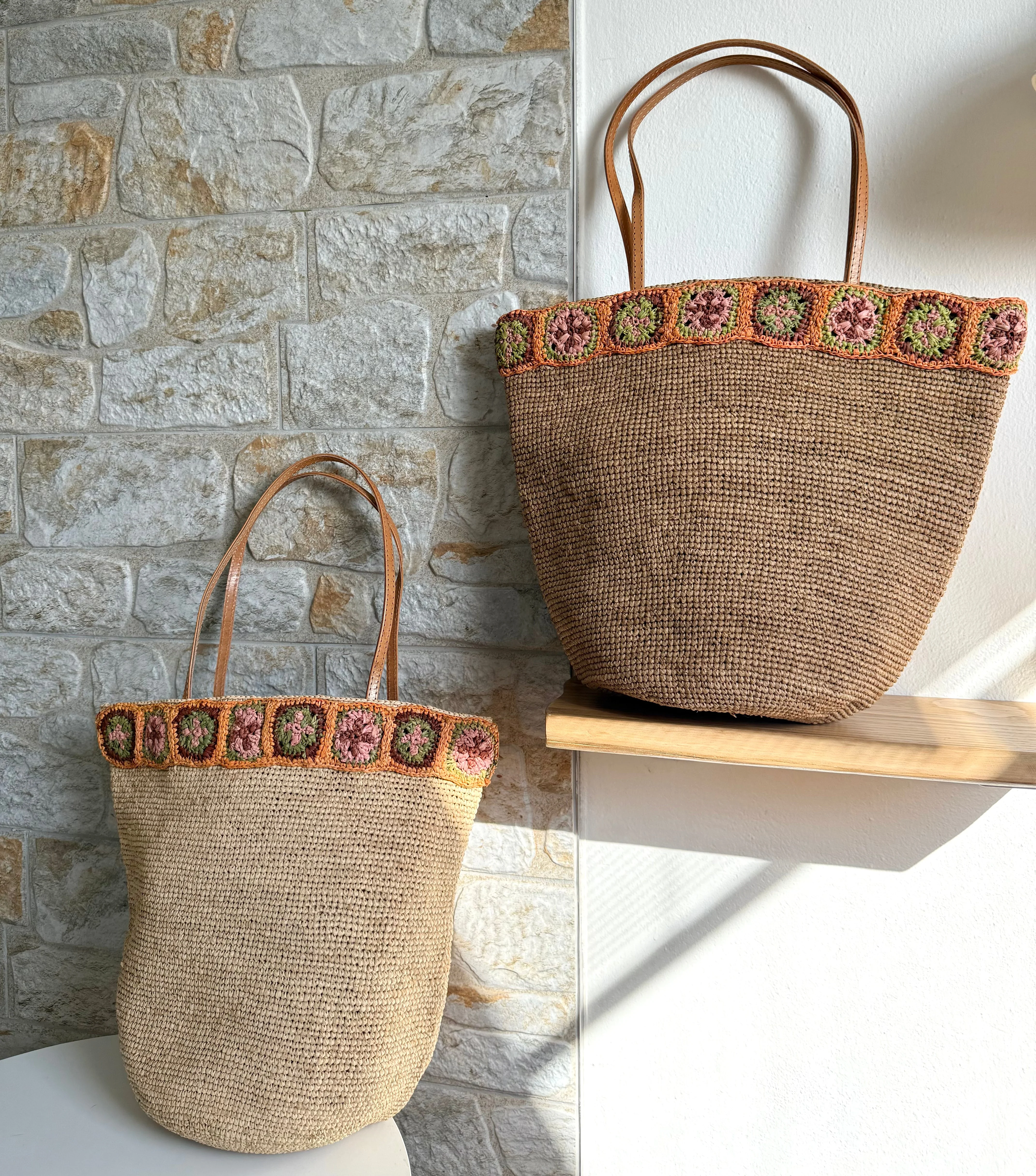 Flora - Handmade Raffia Bag with Crochet Amber Flower Band - Image 8