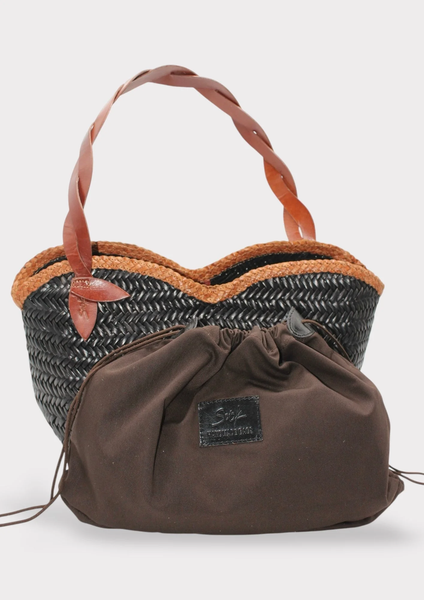 Léafa - Handwoven Leather Shoulder Bag | Brown & Black - Image 9