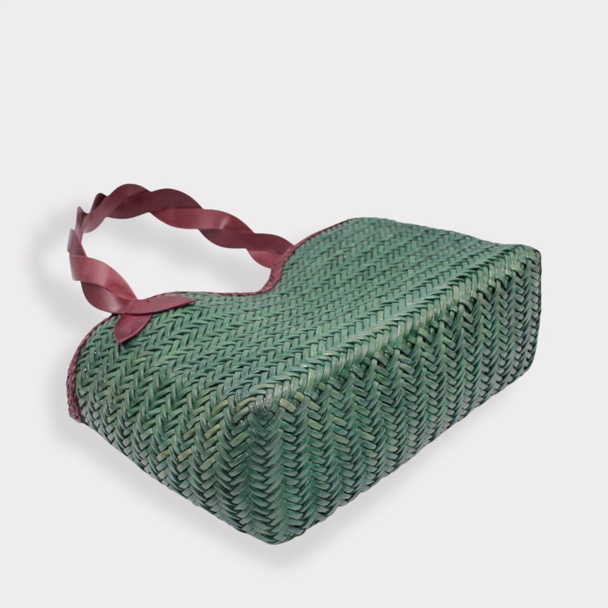 Léafa - Handwoven Leather Shoulder Bag | Burgundy & Green - Image 7
