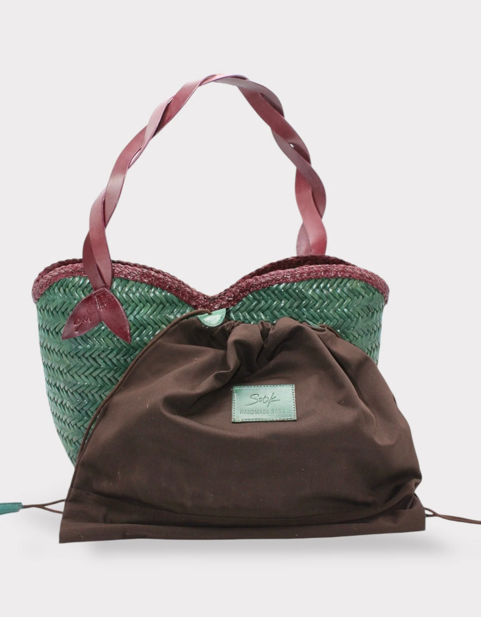 Léafa - Handwoven Leather Shoulder Bag | Burgundy & Green - Image 8