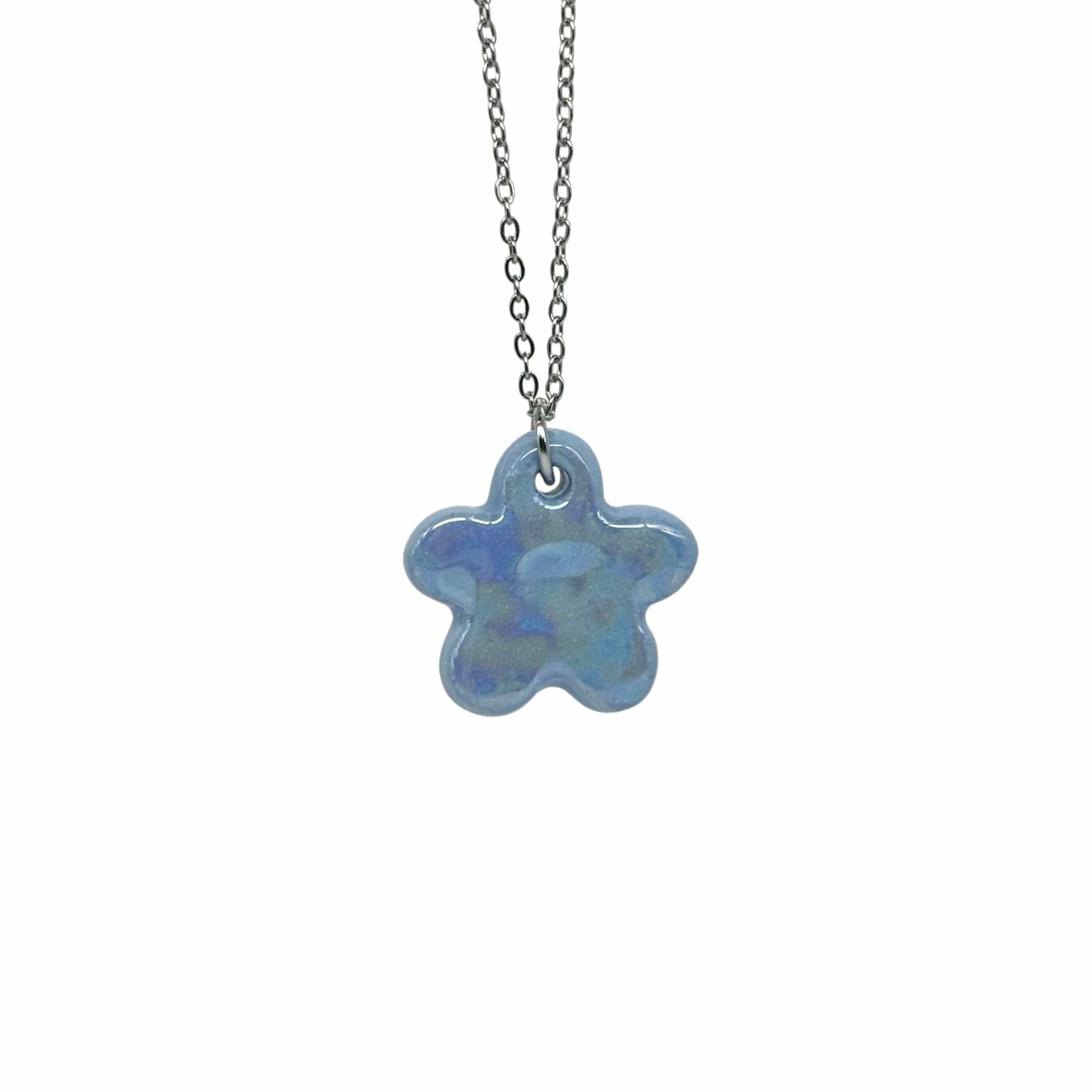 Lillium | Handcrafted pearl light blue floral ceramic necklace - Image 2