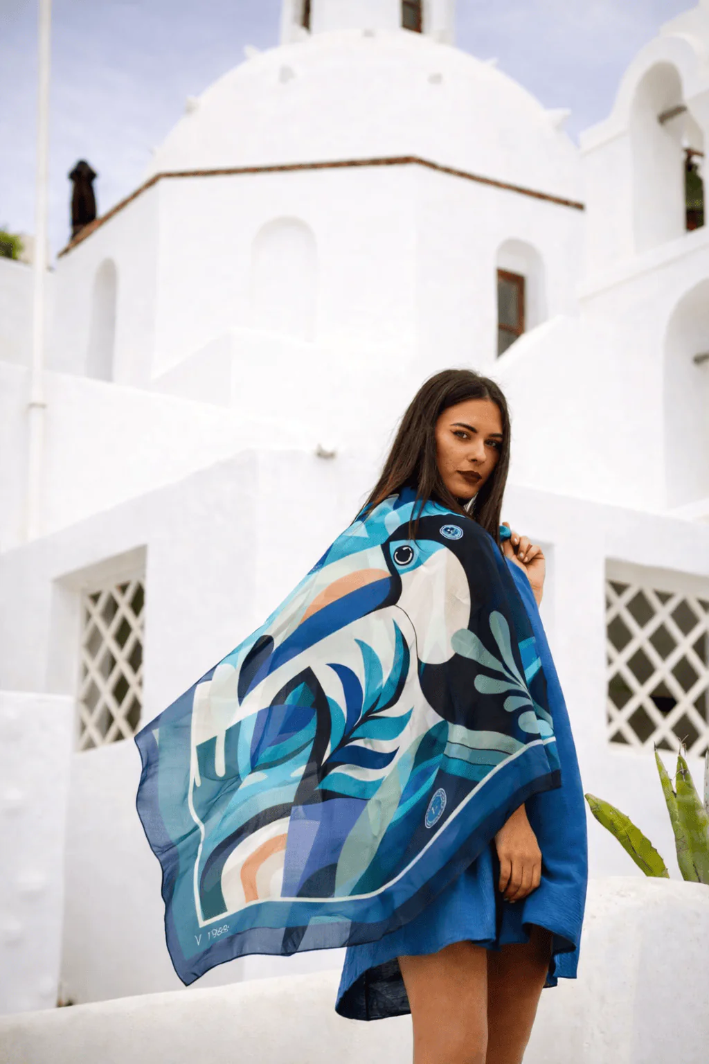 Toucan Large Square Silk Scarf | Blue (90 × 90 cm) - Image 3