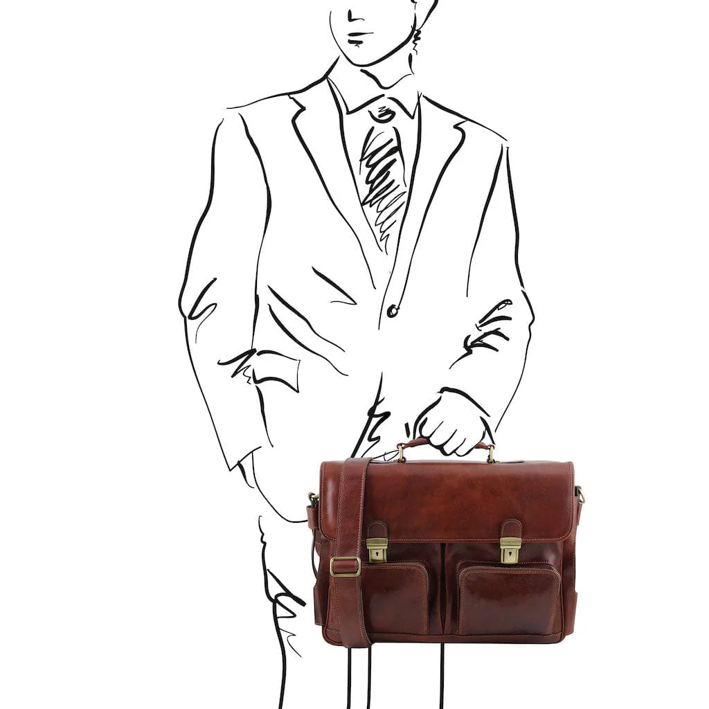 Ventimiglia - Leather multi compartment briefcase with front pockets | TL142069 - Image 15