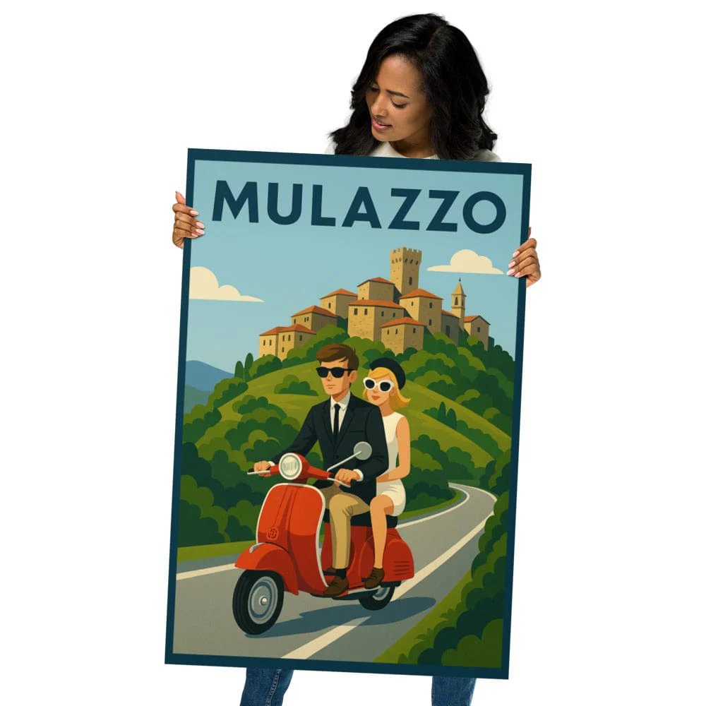 Vintage Travel Poster - Mulazzo, Italy - Couple on Vespa - Image 12